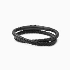 Benito Double Wrap Leather Bracelet Black And Black