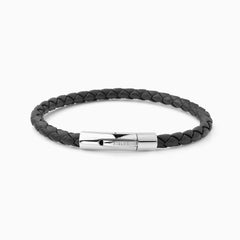 Fabio Leather Bracelet Black And Silver