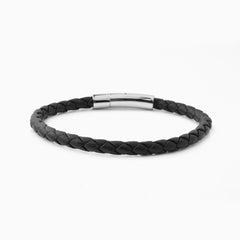 Fabio Leather Bracelet Black And Silver