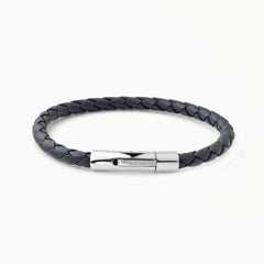 Fabio Leather Bracelet Navy Blue And Silver