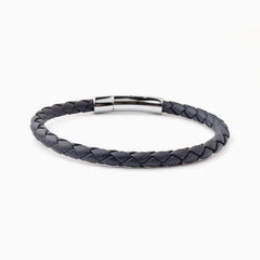 Fabio Leather Bracelet Navy Blue And Silver