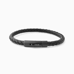 Fabio Leather Bracelet  Textured Clasp Black And Black