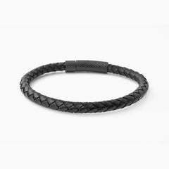 Fabio Leather Bracelet  Textured Clasp Black And Black