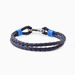 Margo Leather Bracelet Navy Blue And Silver