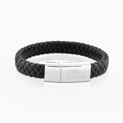 Calvino Leather Bracelet Black And Silver