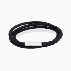 Elmo Leather Bracelet Black And Silver