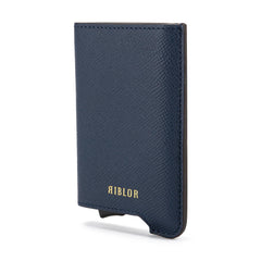 Santino Italian Leather Popup Card Holder Navy Blue