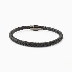 Riblor Vittorio Leather Bracelet Black And Gunmetal Clasp