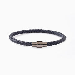 Riblor Vittorio Leather Bracelet Navy Blue And Gunmetal Clasp