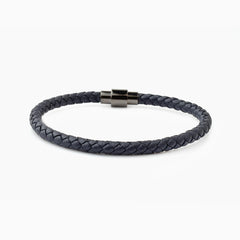 Riblor Vittorio Leather Bracelet Navy Blue And Gunmetal Clasp