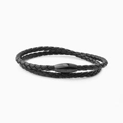 Rocco Double Wrap Leather Bracelet  Black And Black