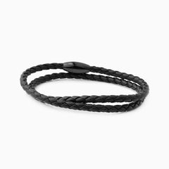 Rocco Double Wrap Leather Bracelet  Black And Black