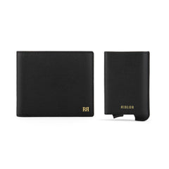 Set with Serafino Wallet and Santino Popup Card Holder Italian Leather Black