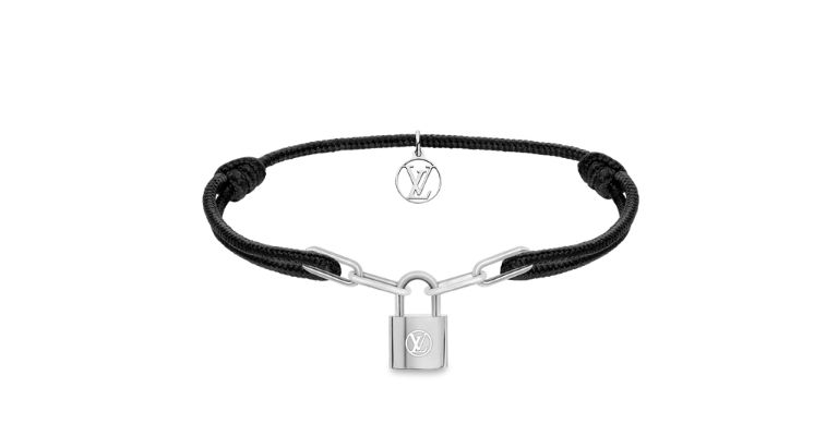 LOUIS VUITTON LV Padlock Bracelet Black Leather. Size 19